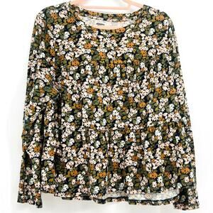 SONOMA Women's Dark Floral Long Sleeve Tiered Knit Top XXL Dark Academia Preppy